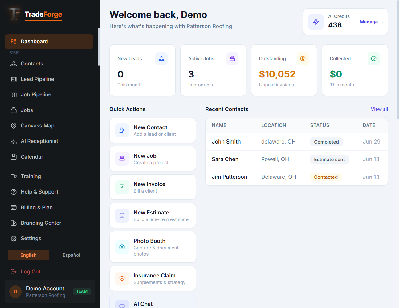 TradeForge dashboard